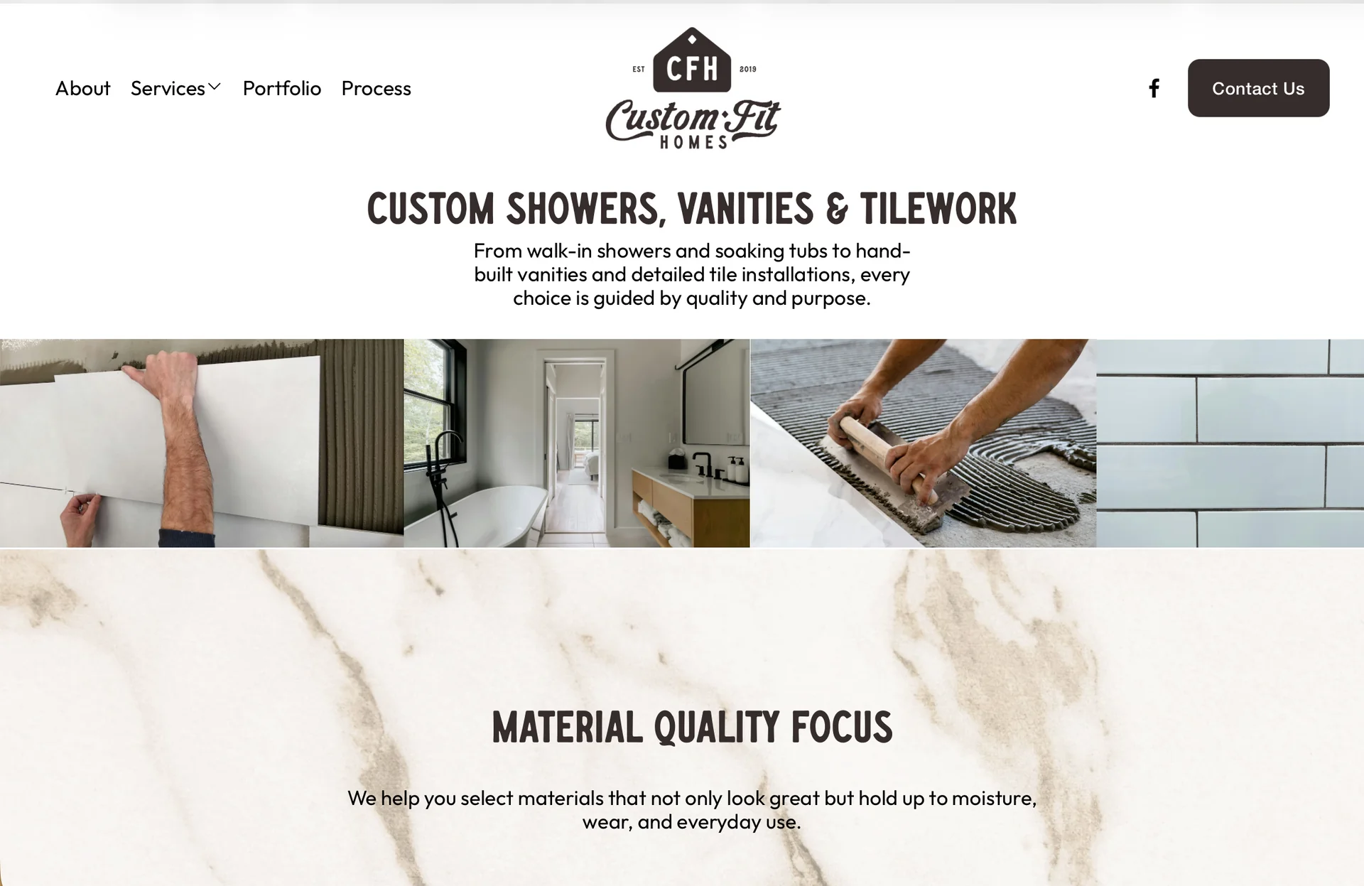 Custom Fit Homes tilework page