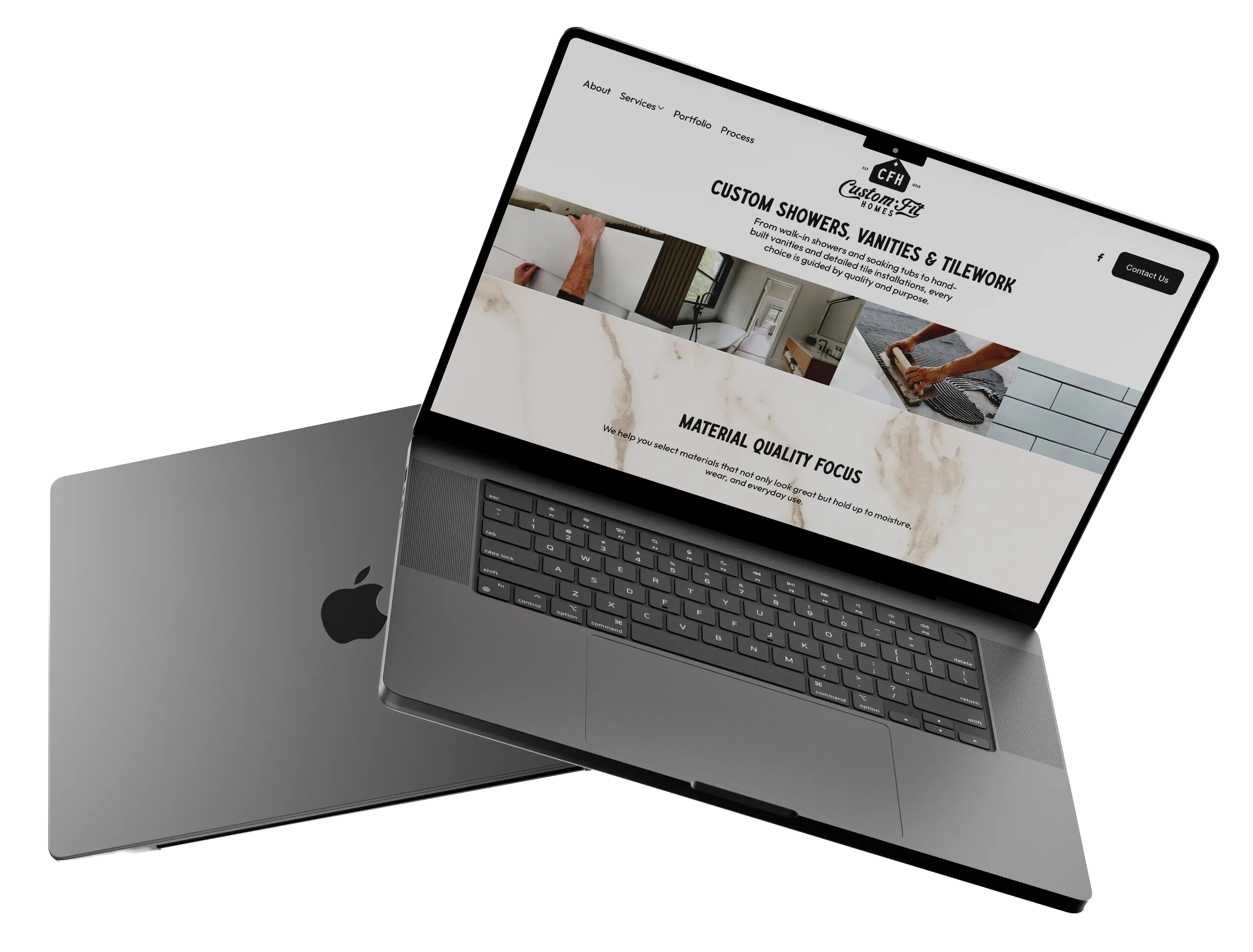 Custom Fit Homes site on a laptop