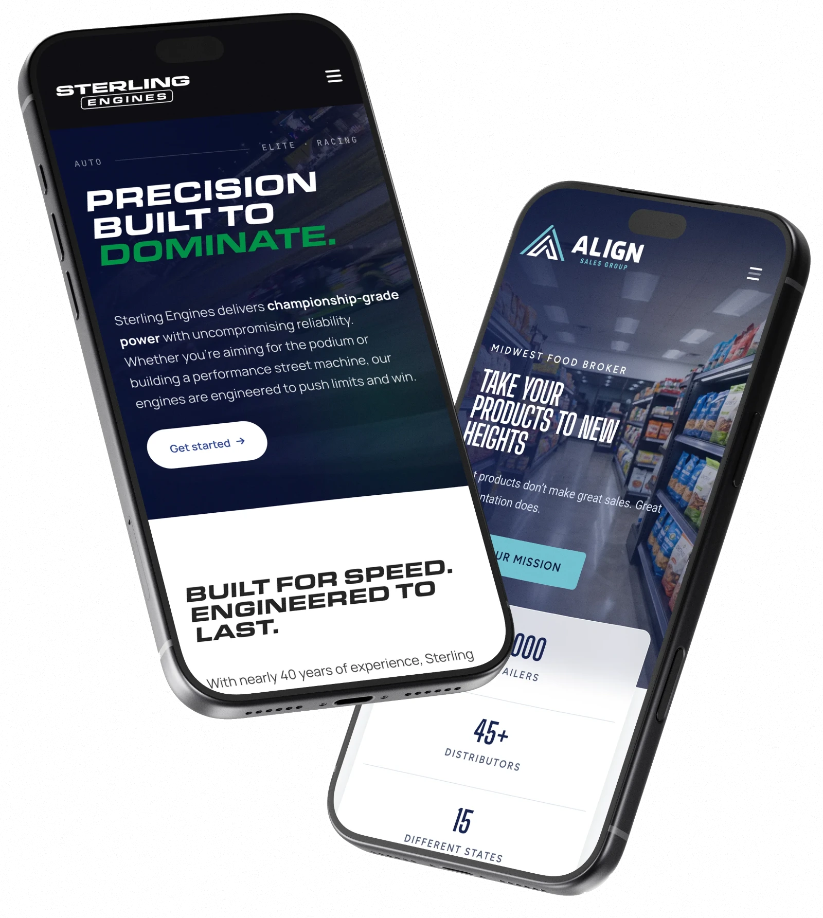 Sterling Engines and Align Sales Group websites on iPhones