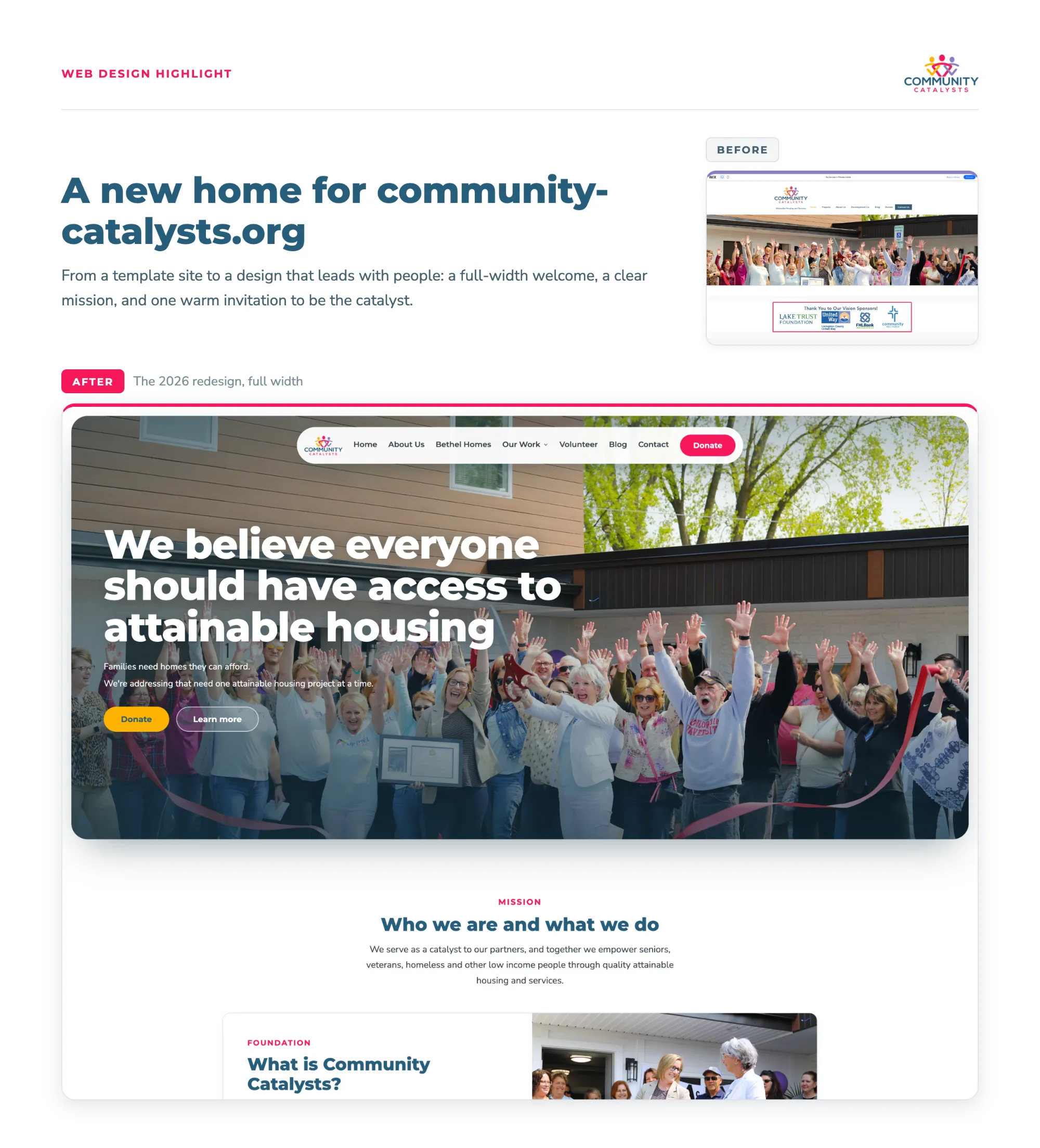 Community Catalysts website redesign highlight