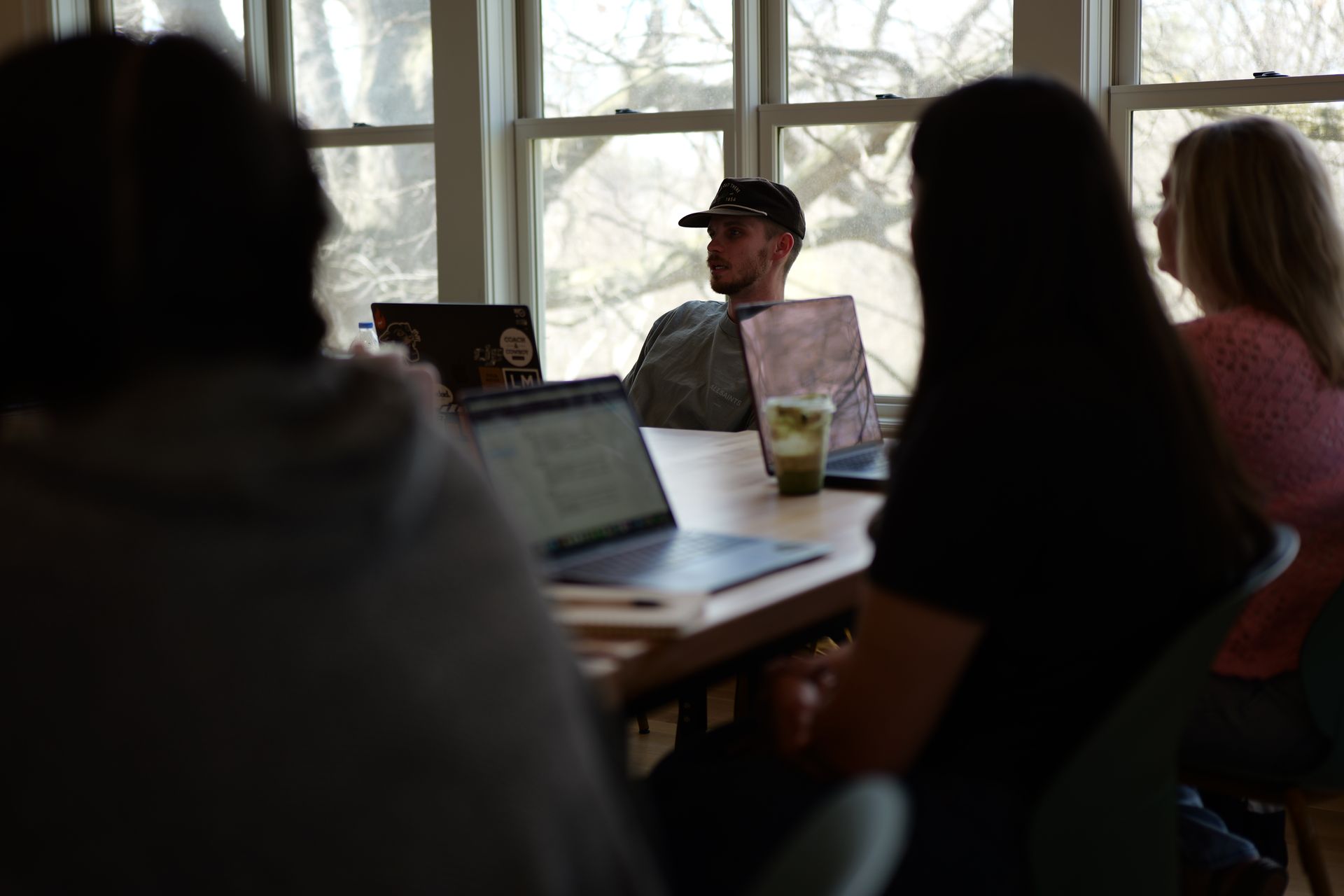 Marketing professional working calmly with focused attention